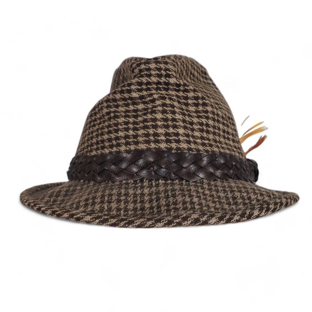 Harvard Custom Styled Vintage 70s Wool Tweed‎ Fedora Brown / Tan Check Unisex 7